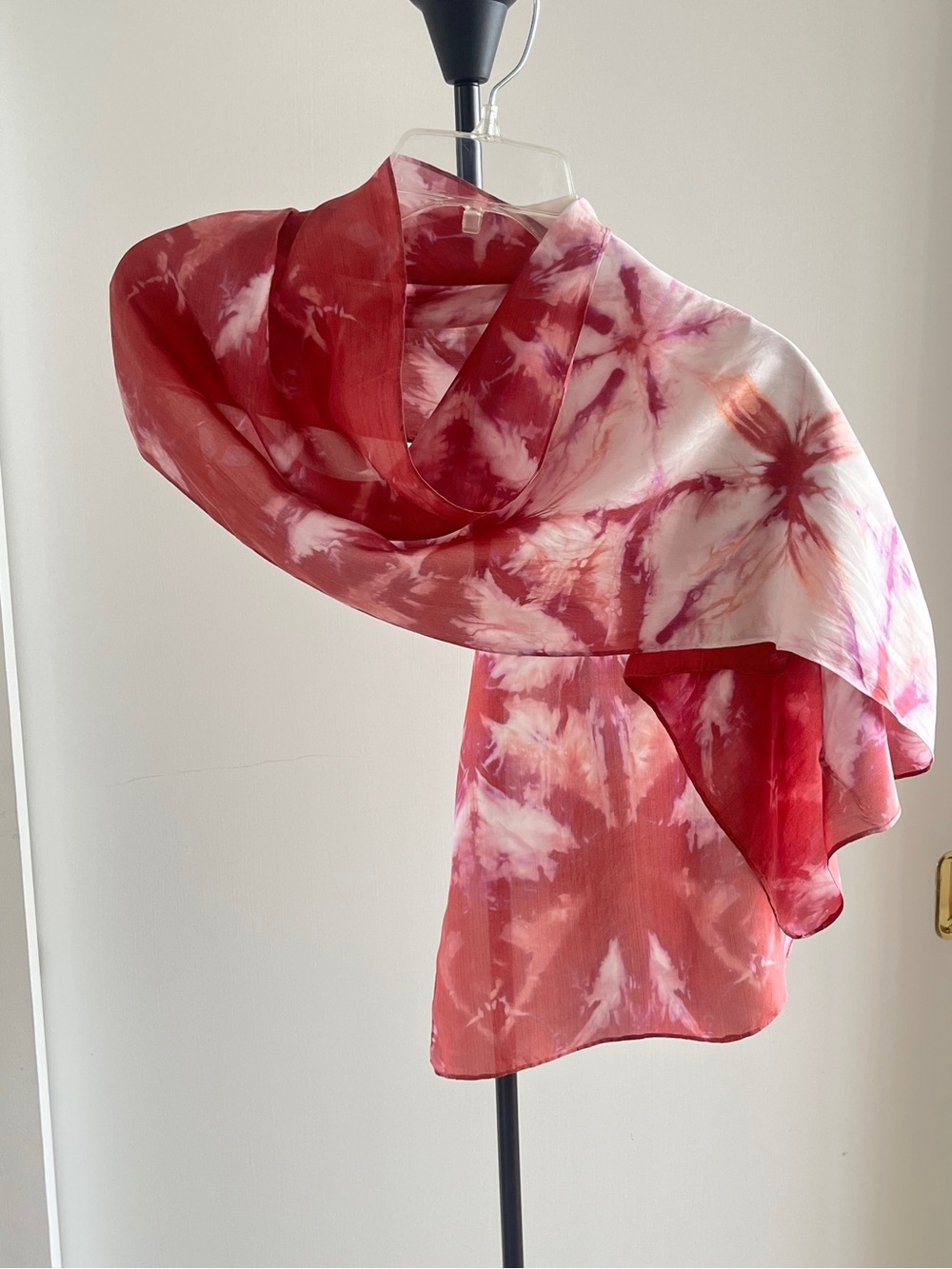 100% Silk Designer Wrap Stole Scarf Tie Dye Print In Dusty Rose 🌹 Pink & White